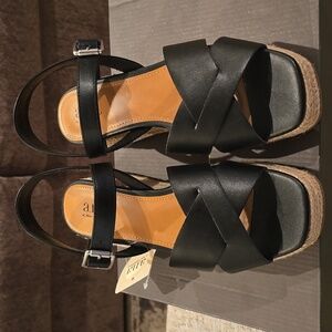 A.N.A BRAND WOMEN'S BLACK SUMMER WEDGE SHOES SIZE 6.5